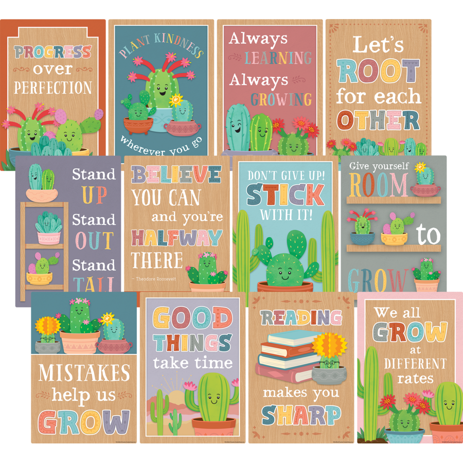 Happy Cactus Crew Positive Sayings Small Poster Pack