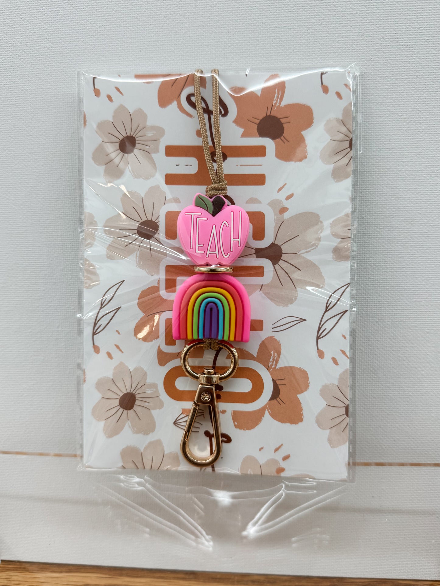 Bright Teach Apple + Rainbow Lanyard