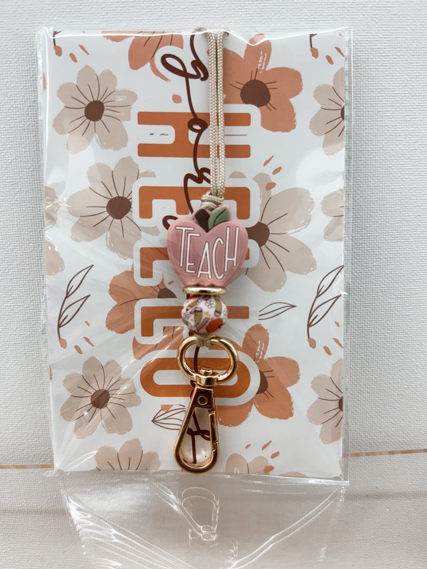 Blush Teach Apple + Teacher Round Bead Lanyard