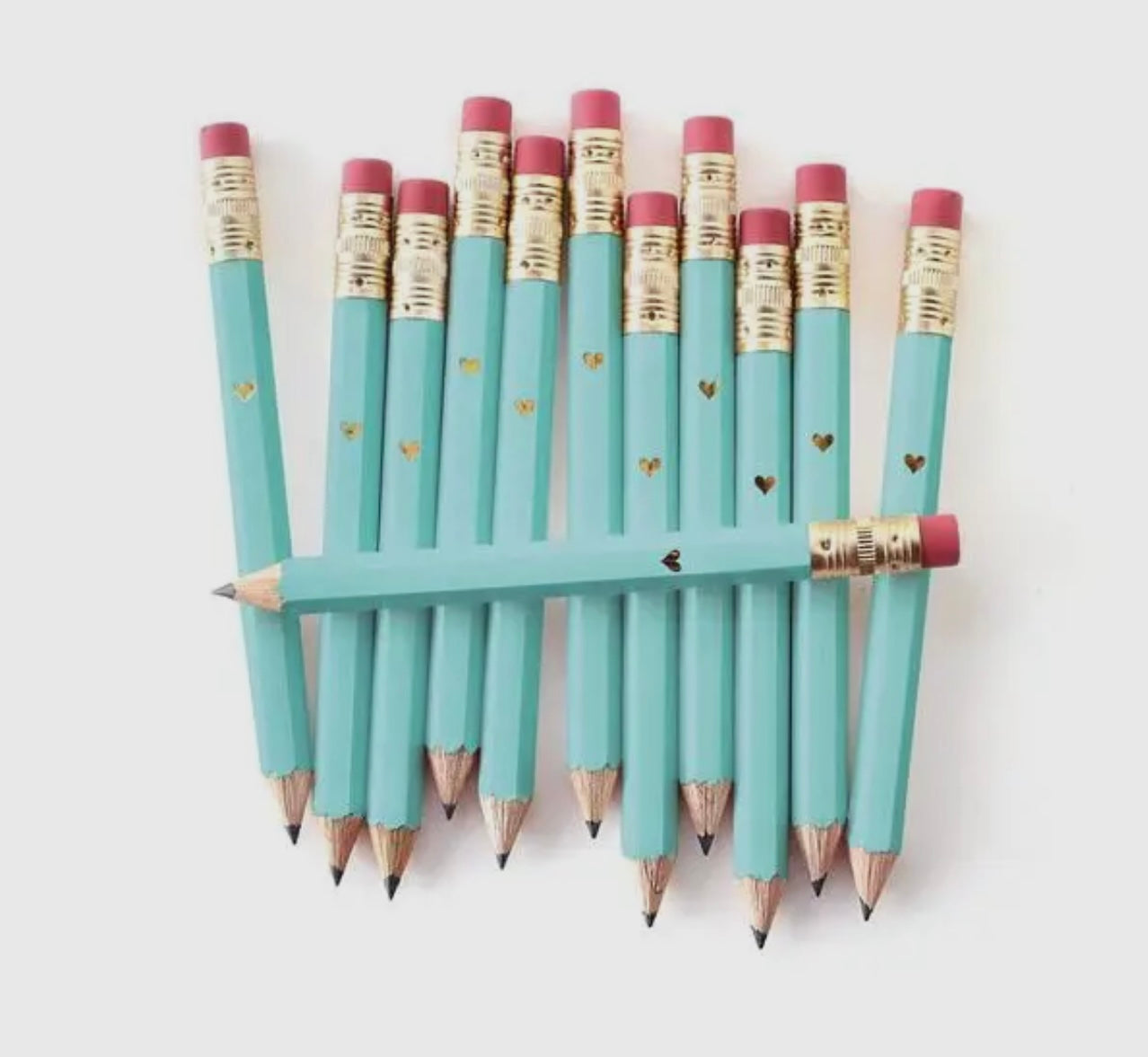 Mini Pencils - Gold Heart/Teal
