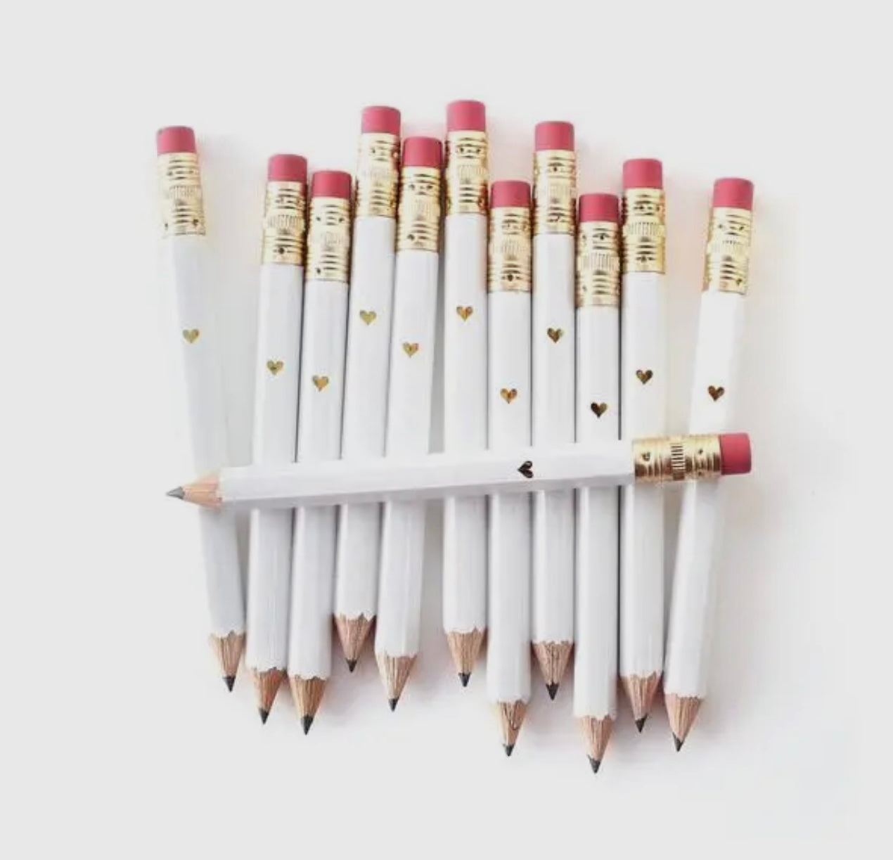 Mini Pencils - Gold Heart/White