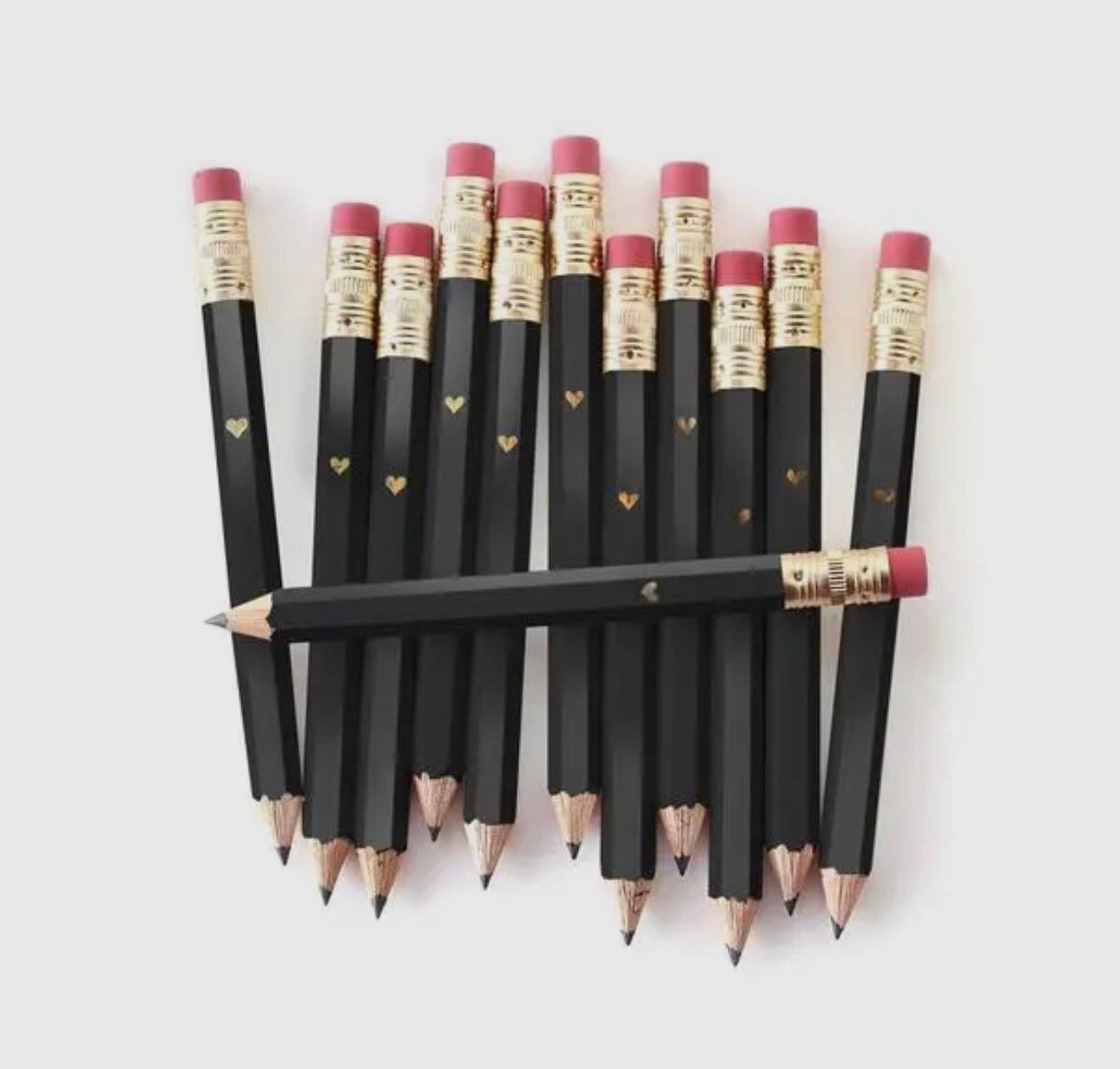 Mini Pencils - Gold Heart/Black
