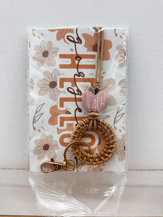 Blush Teacher Apple + Round Rattan Lanyard