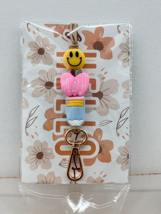 Smiley + Bright Teach Apple + Blue Pencil Lanyard