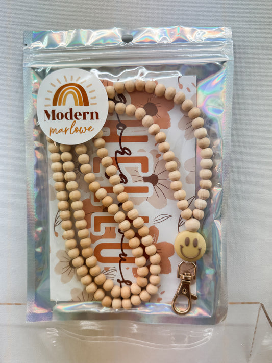 Smiley Wood Bead Lanyard