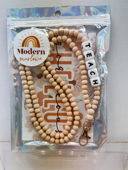 TEACH Wood Bead Lanyard