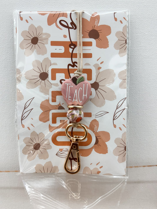 Blush Teach Apple + Teacher Round Bead Lanyard