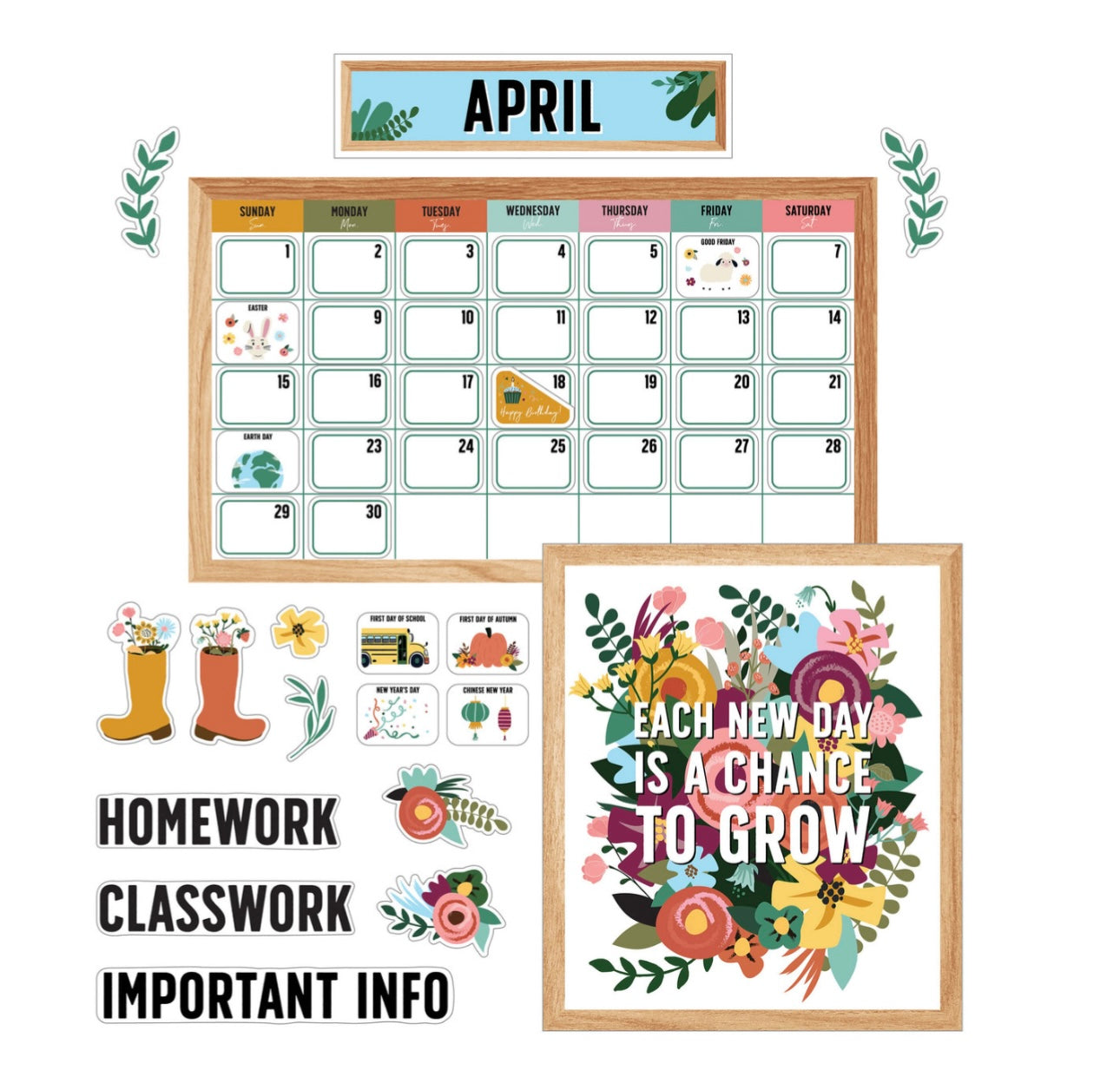 Grow Together Calendar Bulletin Board Set