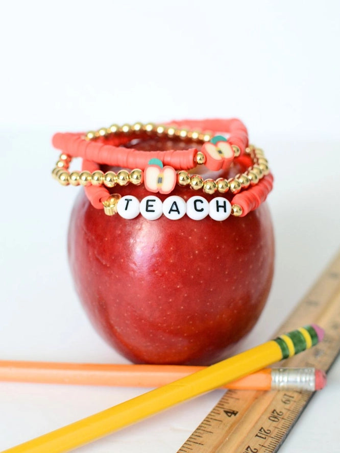 Red Teacher Bracelet Stack